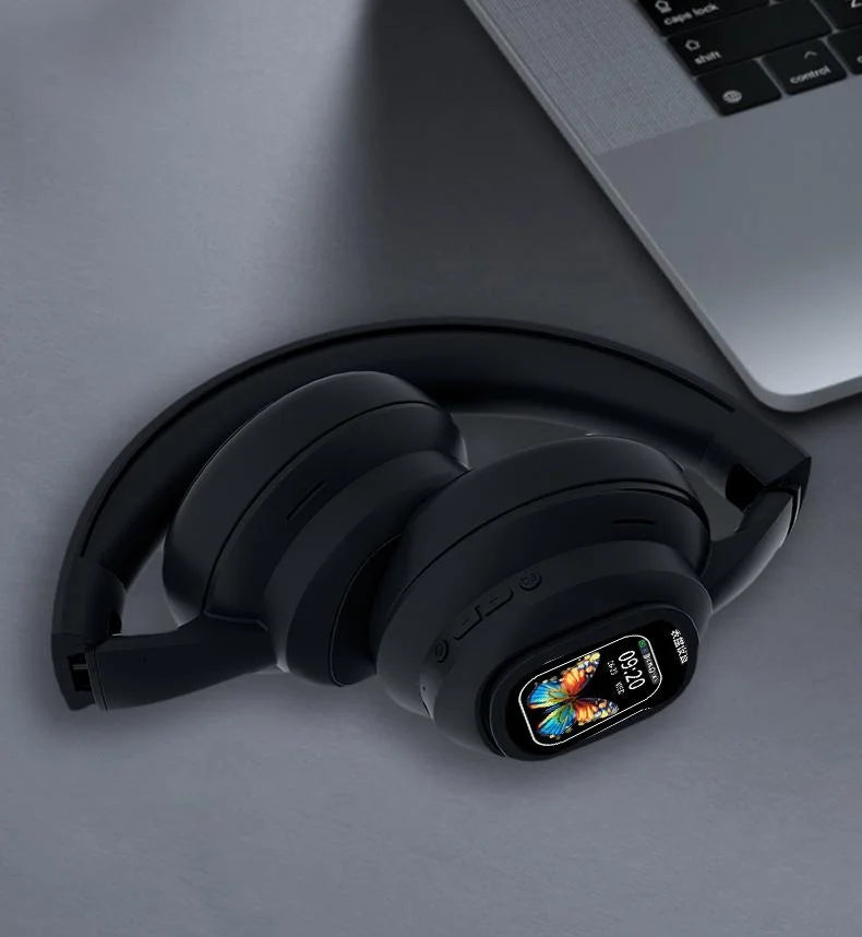 AI Touch Screen Over-Ear Wireless Bluetooth Headphones with Noise Reduction