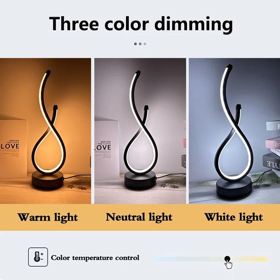Three-Color Creative Spiral Design LED Desk Lamp for Bedroom Office & Living Room