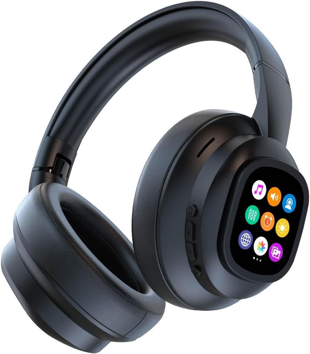 AI Touch Screen Over-Ear Wireless Bluetooth Headphones with Noise Reduction