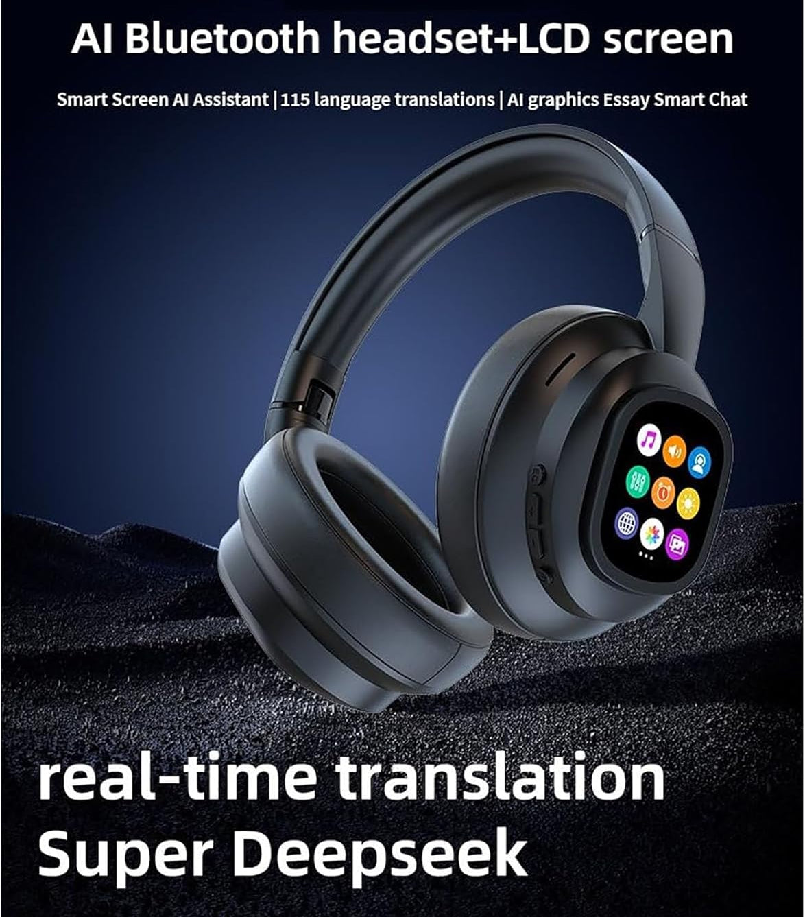 AI Touch Screen Over-Ear Wireless Bluetooth Headphones with Noise Reduction