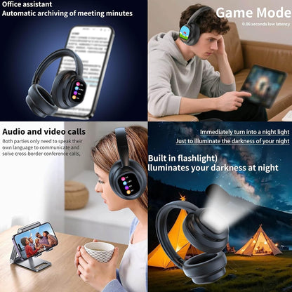 AI Touch Screen Over-Ear Wireless Bluetooth Headphones with Noise Reduction
