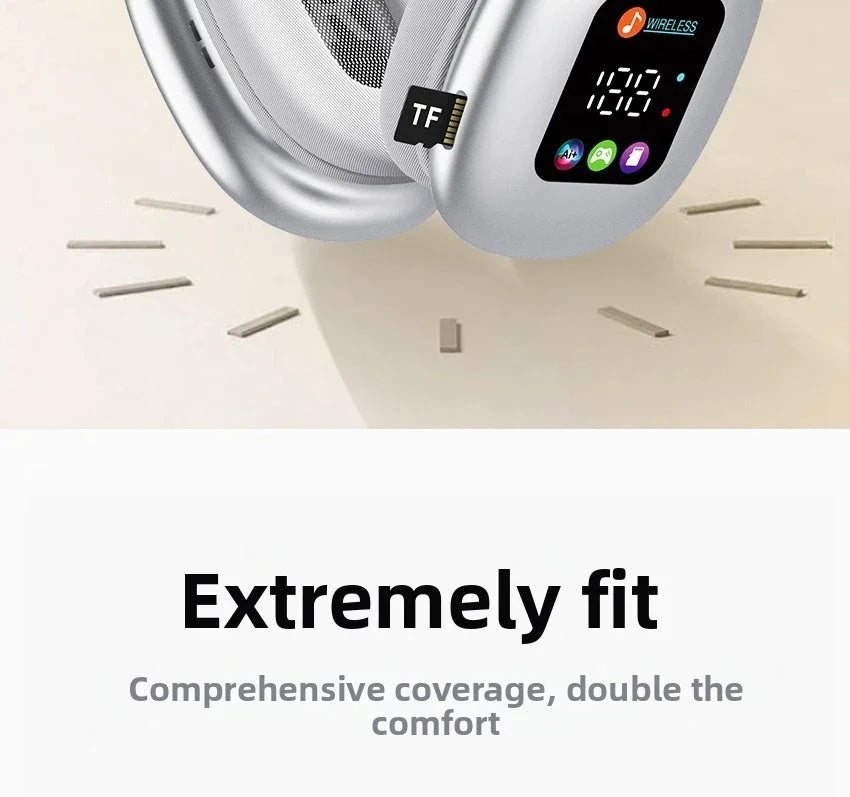 Smart Display Bluetooth 5.3 Over-Ear Headphones with Digital Screen Control and Long Battery Life