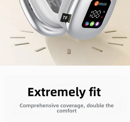 Smart Display Bluetooth 5.3 Over-Ear Headphones with Digital Screen Control and Long Battery Life