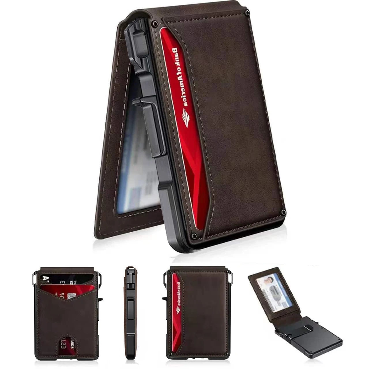 Minimalist Compact Leather Wallet RFID Blocking with Quick Access Card Case for Men