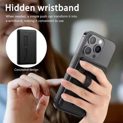 MagSafe Magnetic Wallet Card Holder with Card Slot and Finger Strap