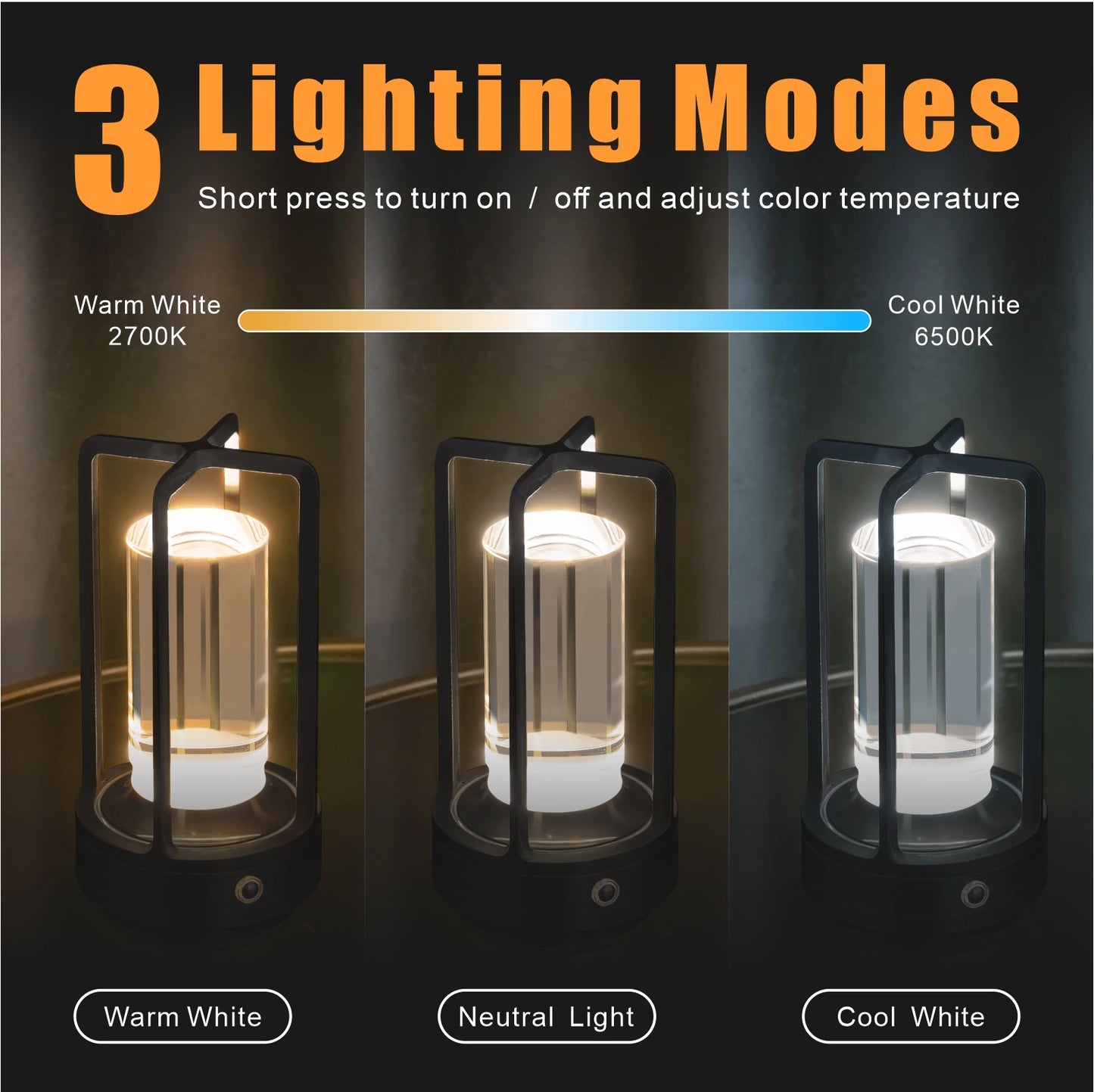 Portable Creative Cordless LED Crystal Desk Light for Outdoor Camping Restaurant Atmosphere