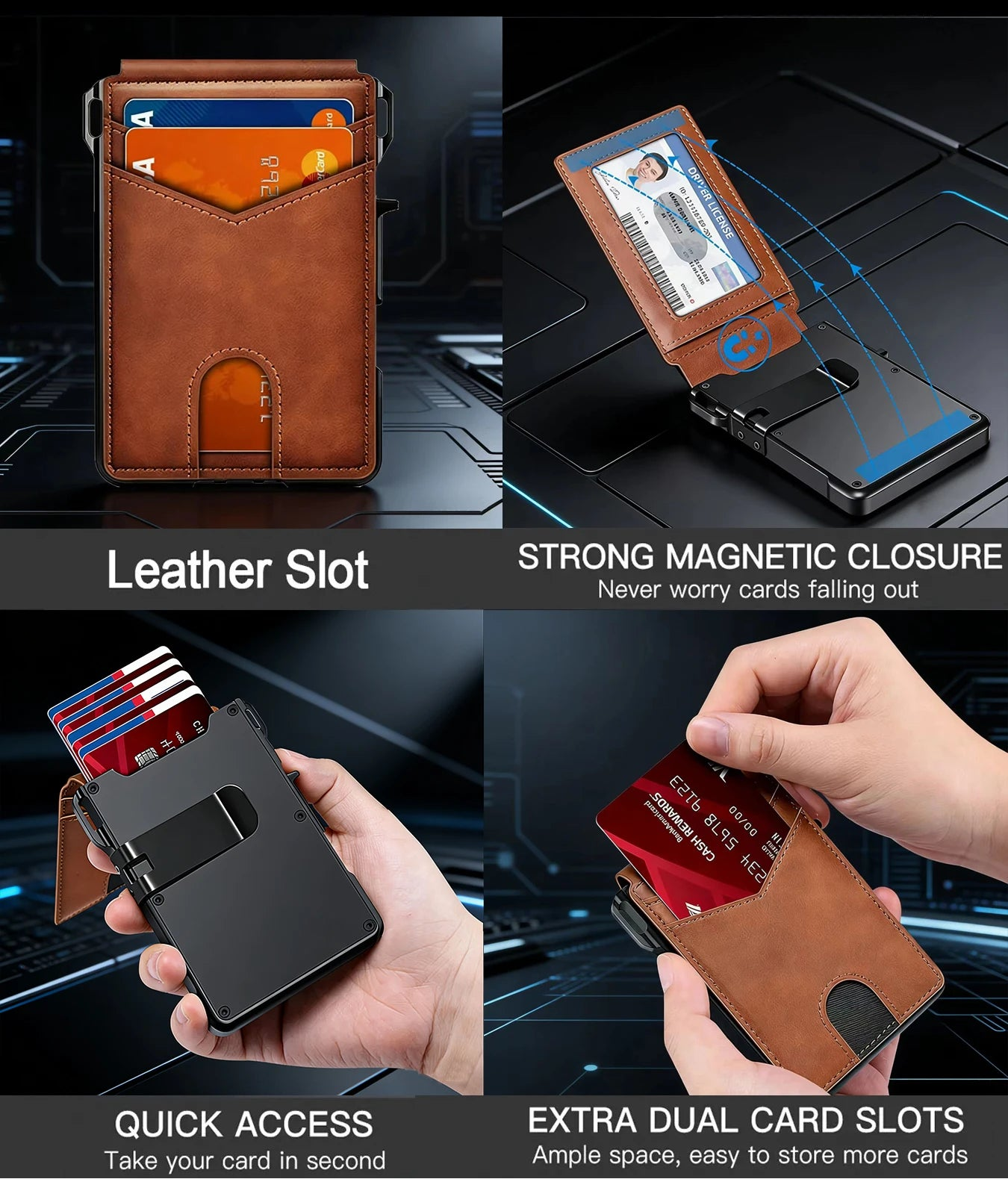 Minimalist Compact Leather Wallet RFID Blocking with Quick Access Card Case for Men
