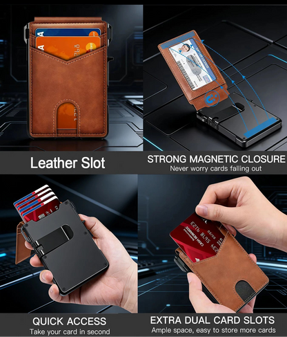 Minimalist Compact Leather Wallet RFID Blocking with Quick Access Card Case for Men