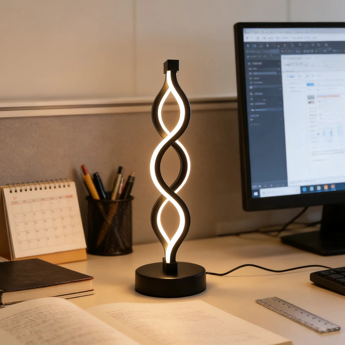 Eye-Caring Light Spiral Bedside Nightstand Lamp for Bedroom Home Decor and Reading