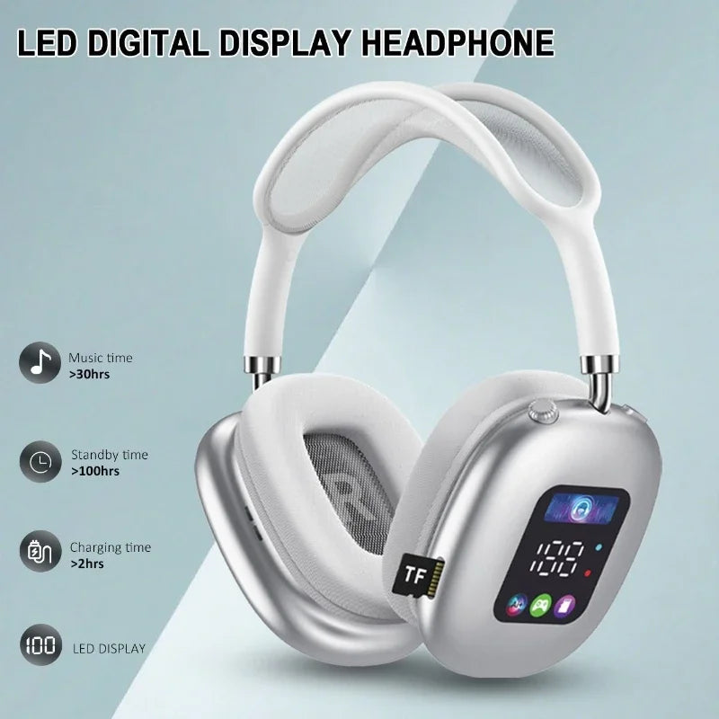 Smart Display Bluetooth 5.3 Over-Ear Headphones with Digital Screen Control and Long Battery Life