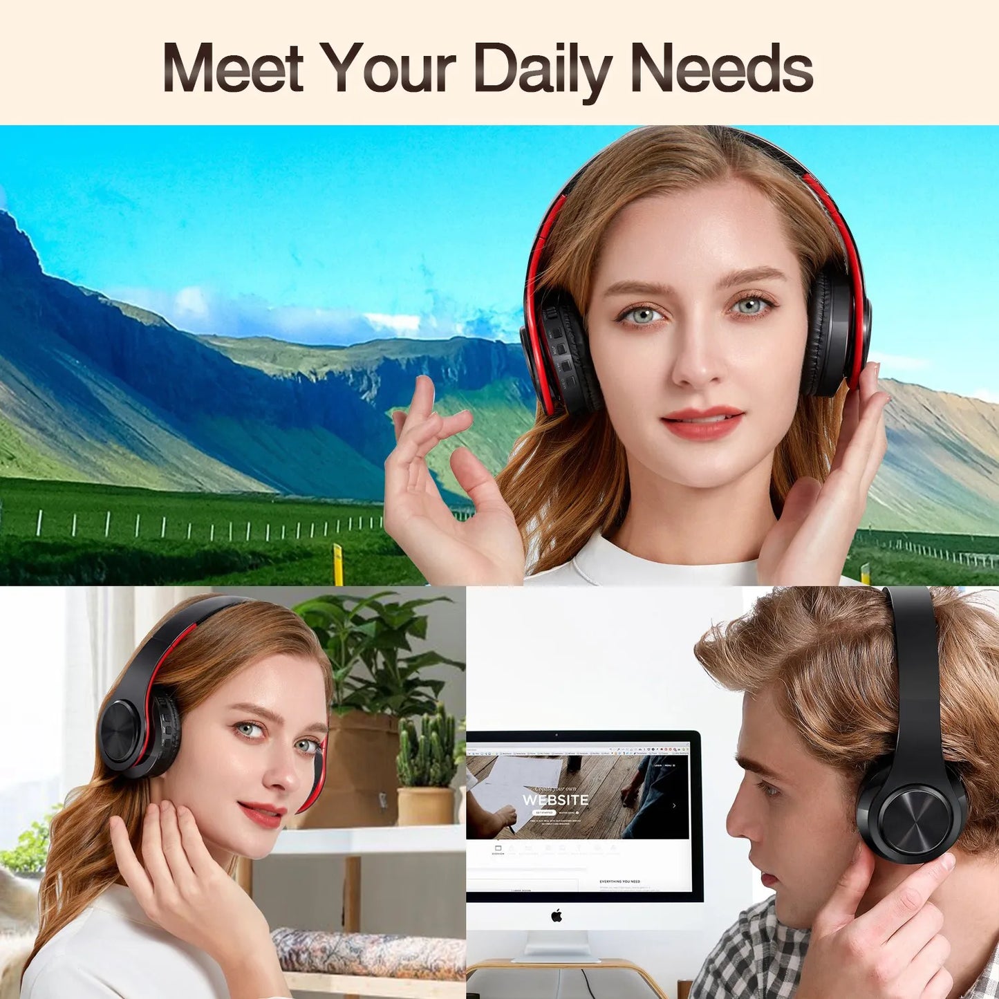Over-Ear Stereo Wireless Earphone Bluetooth Headphones with Mic & TF Support