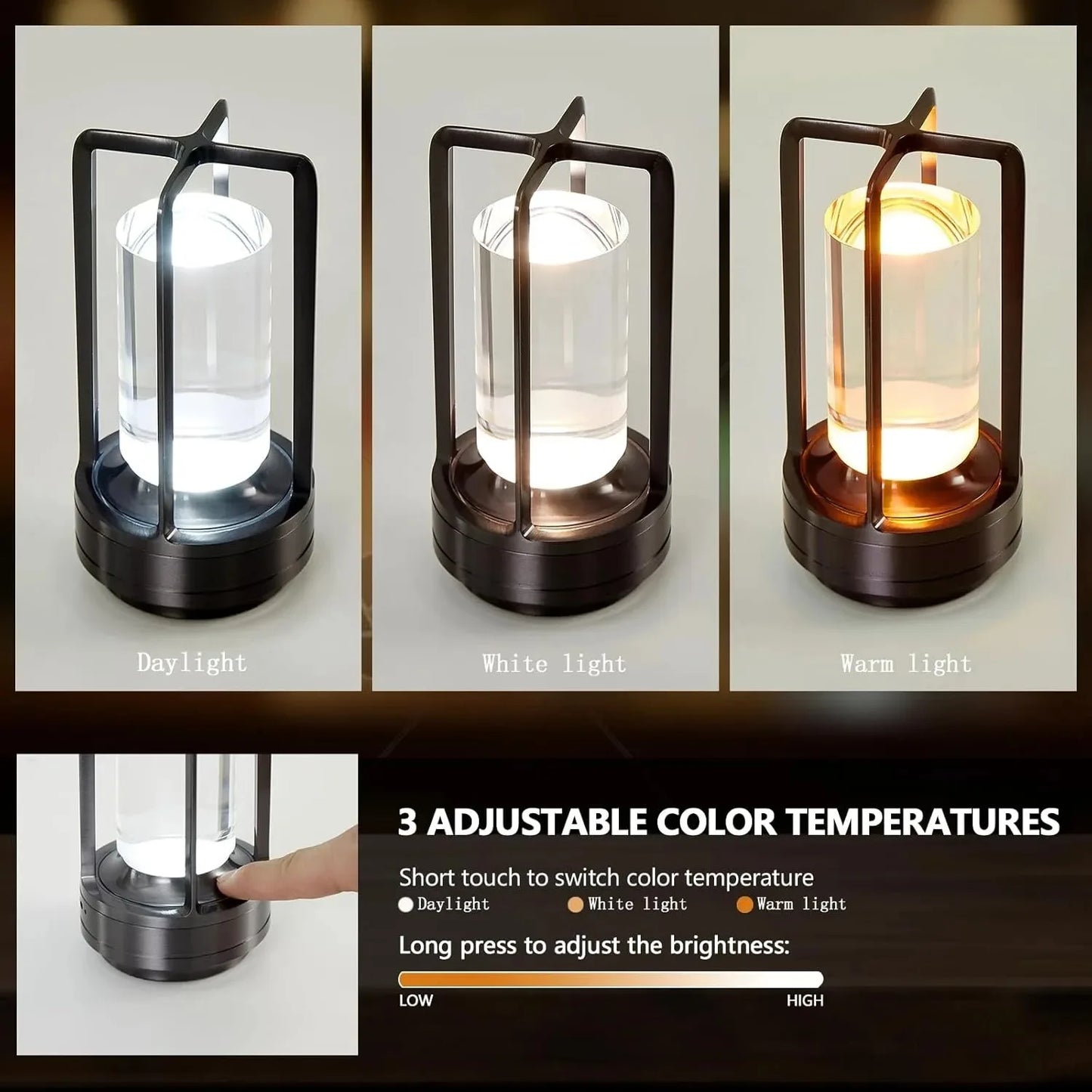 Portable Creative Cordless LED Crystal Desk Light for Outdoor Camping Restaurant Atmosphere