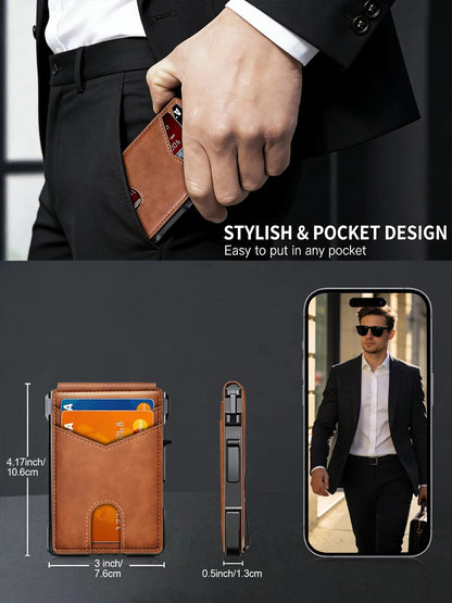 Minimalist Compact Leather Wallet RFID Blocking with Quick Access Card Case for Men