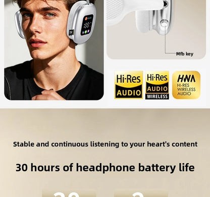 Smart Display Bluetooth 5.3 Over-Ear Headphones with Digital Screen Control and Long Battery Life
