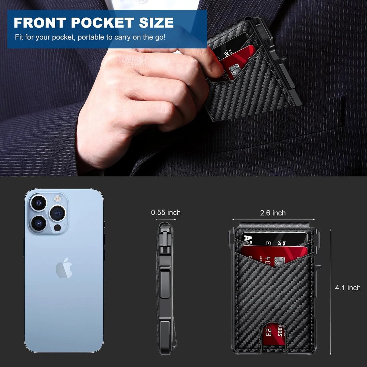 Smart Pop Up Card Holder RFID Protected Wallet with Money Clip for Men
