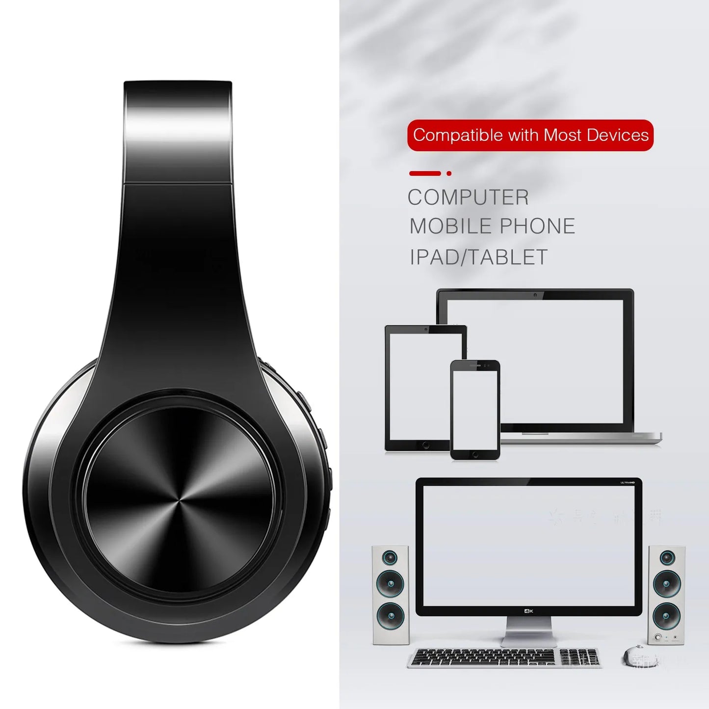 Over-Ear Stereo Wireless Earphone Bluetooth Headphones with Mic & TF Support