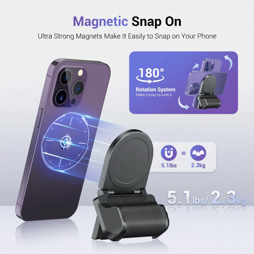 Magnetic phone mount with smartphone on a light gray background