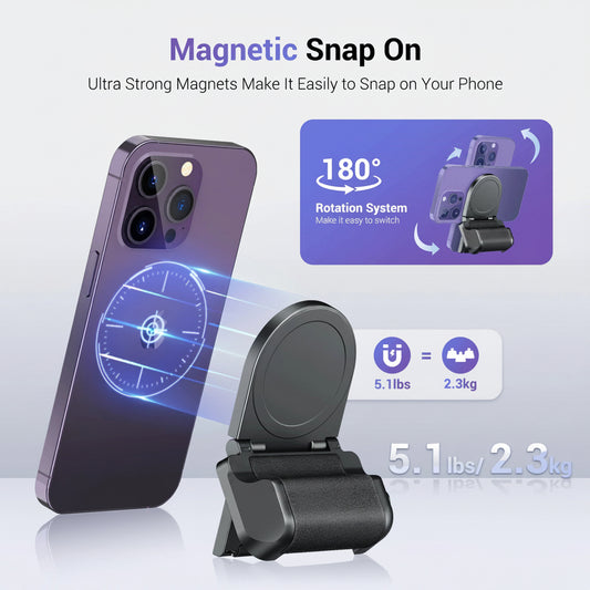 Magnetic phone mount with smartphone on a light gray background