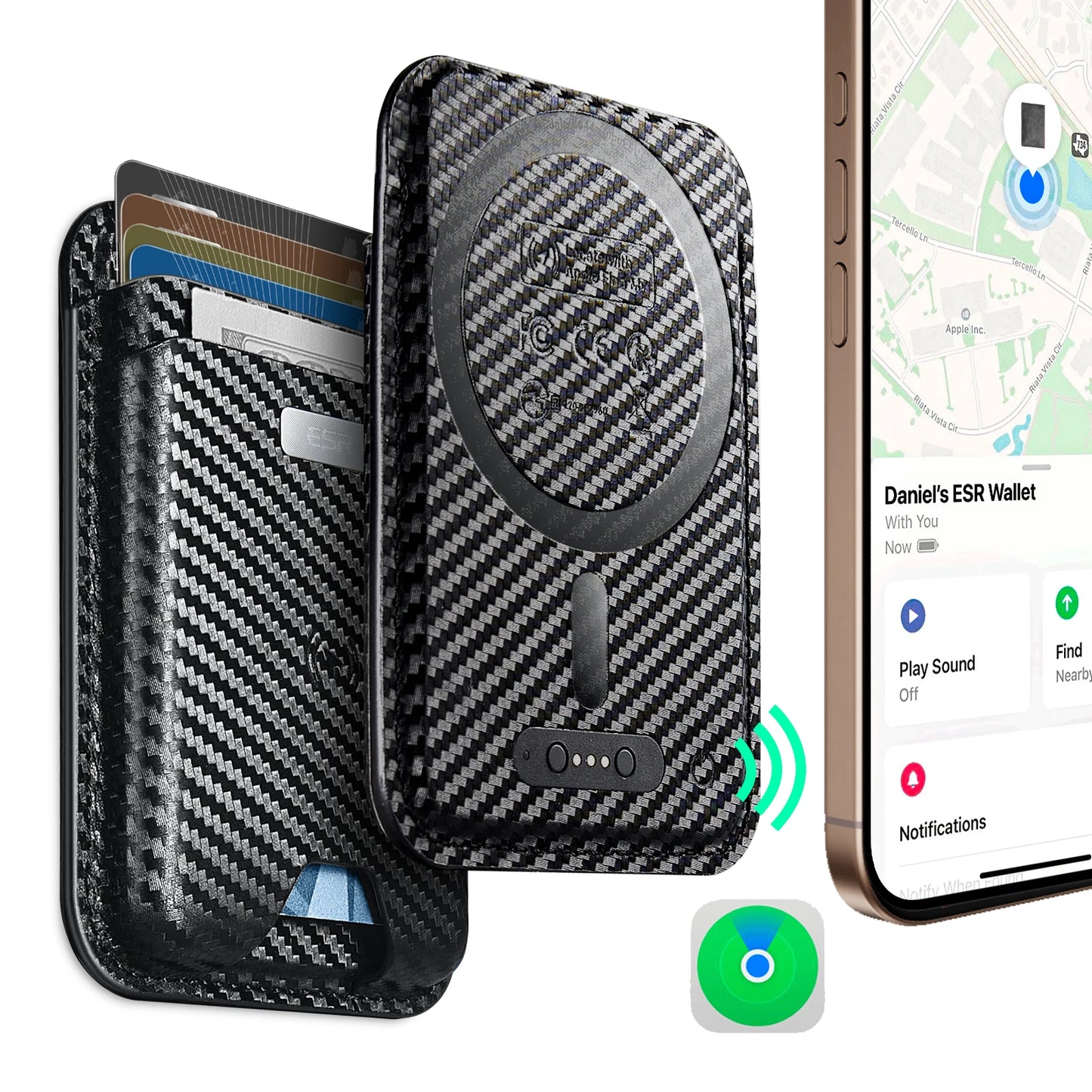 Magnetic MagSafe Wallet Card Holder with Find My for iPhone