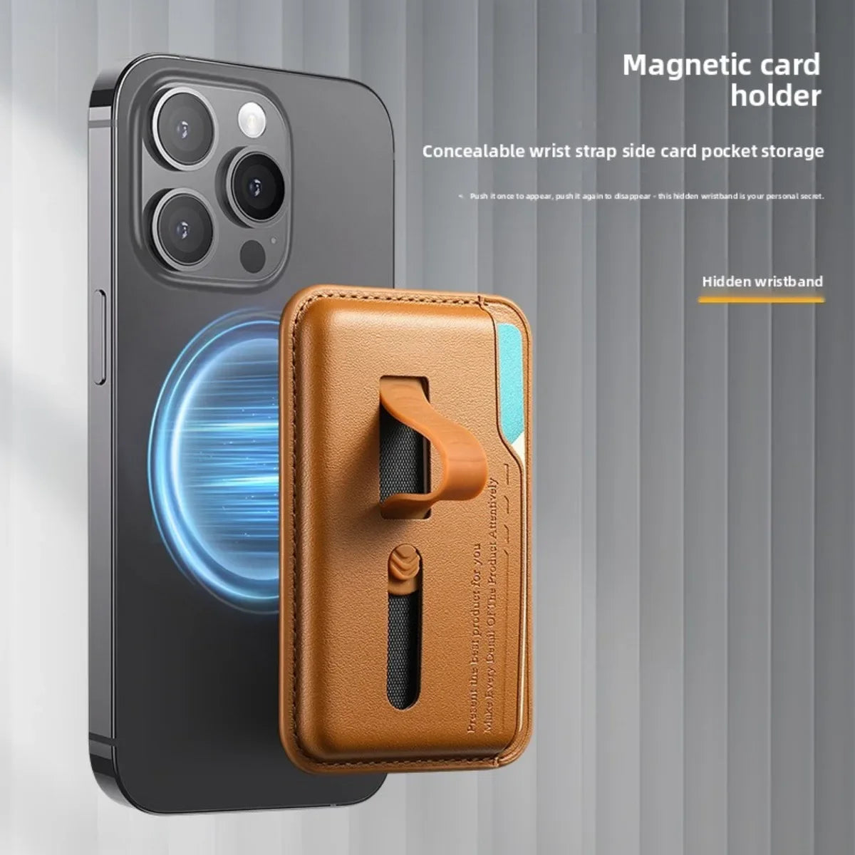 MagSafe Magnetic Wallet Card Holder with Card Slot and Finger Strap