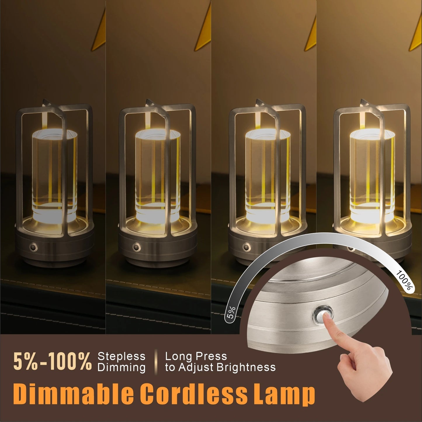 Portable Creative Cordless LED Crystal Desk Light for Outdoor Camping Restaurant Atmosphere