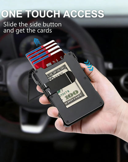 Minimalist Compact Leather Wallet RFID Blocking with Quick Access Card Case for Men