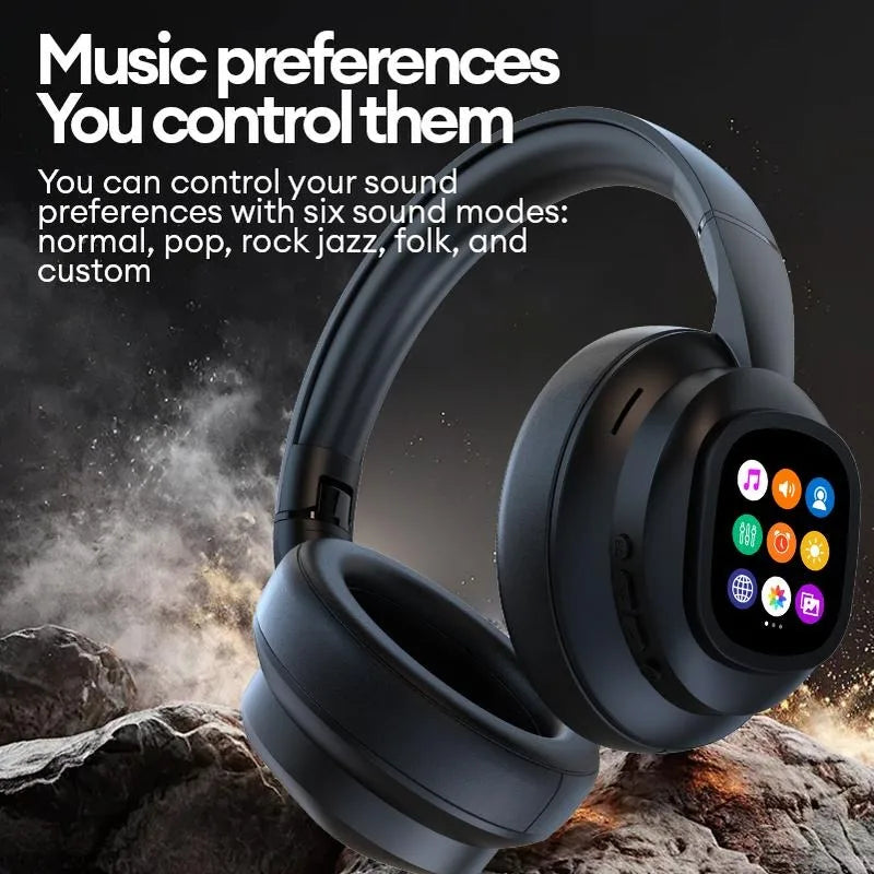 AI Touch Screen Over-Ear Wireless Bluetooth Headphones with Noise Reduction
