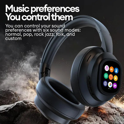 AI Touch Screen Over-Ear Wireless Bluetooth Headphones with Noise Reduction