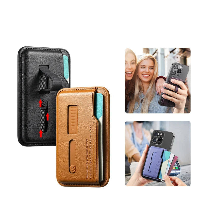 MagSafe Magnetic Wallet Card Holder with Card Slot and Finger Strap