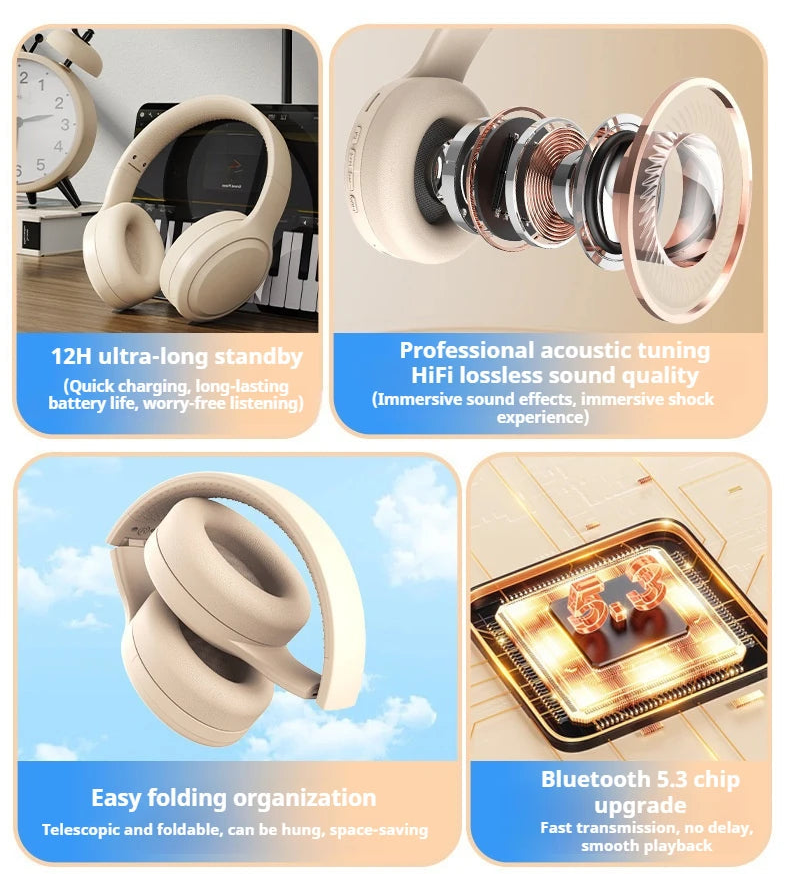 Wireless Bluetooth Gaming Over-Ear Headphones with Noise Reduction