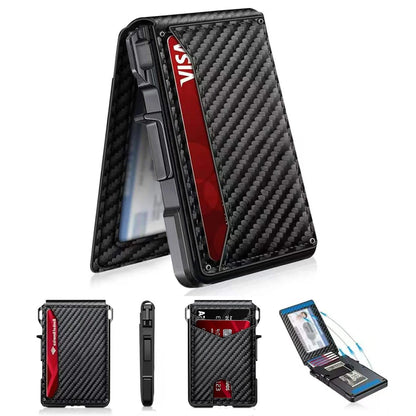 Minimalist Compact Leather Wallet RFID Blocking with Quick Access Card Case for Men