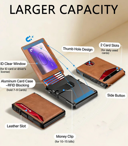 Minimalist Compact Leather Wallet RFID Blocking with Quick Access Card Case for Men