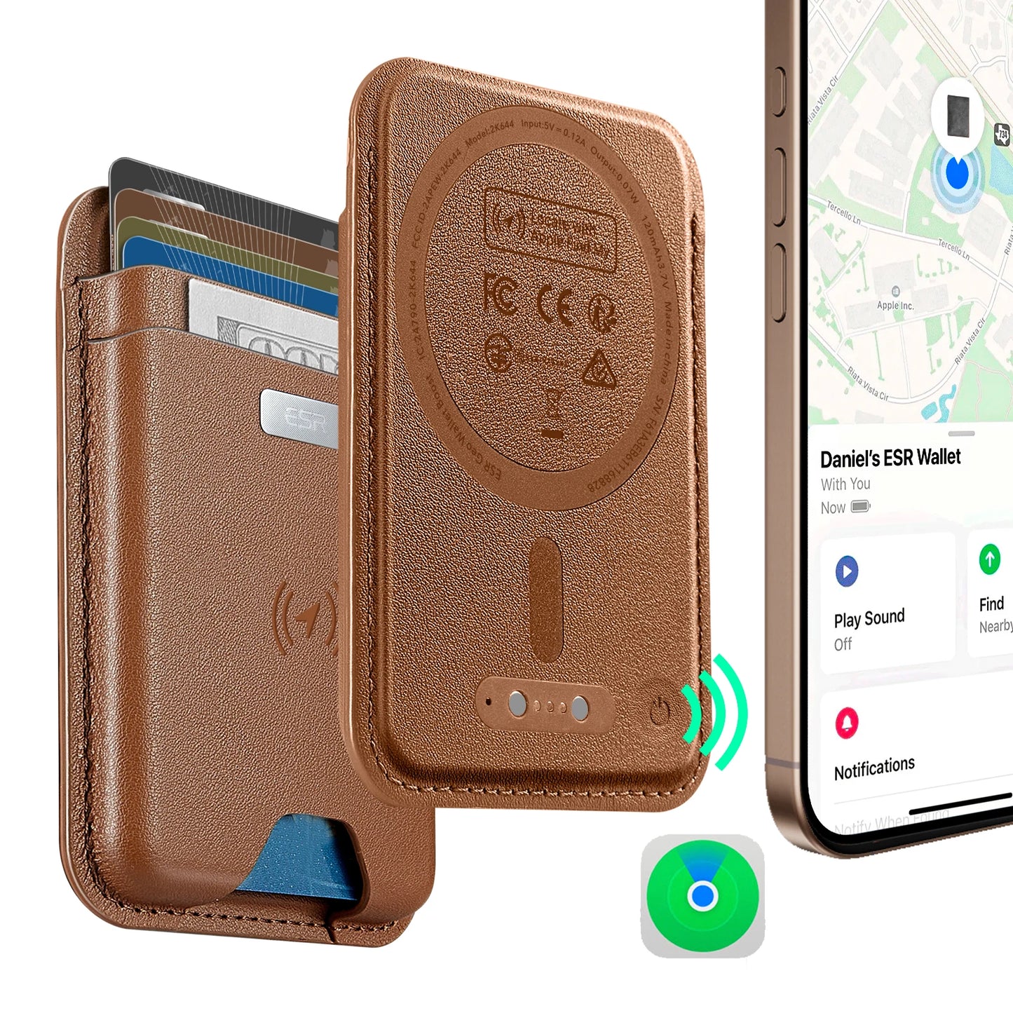 Magnetic MagSafe Wallet Card Holder with Find My for iPhone