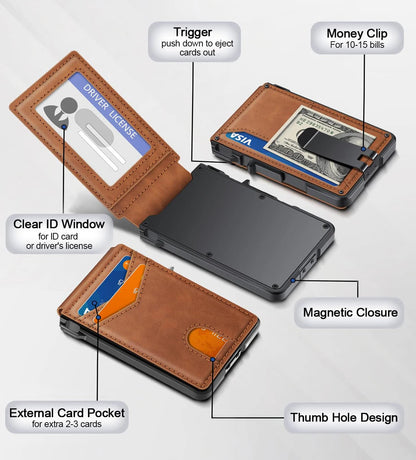 Smart Pop Up Card Holder RFID Protected Wallet with Money Clip for Men