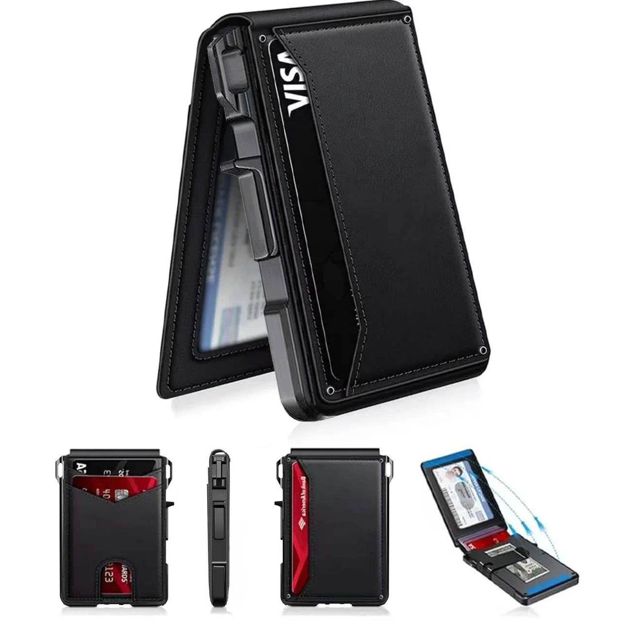 Minimalist Compact Leather Wallet RFID Blocking with Quick Access Card Case for Men