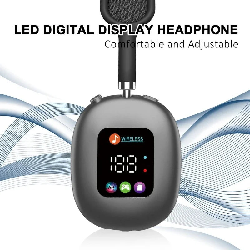 Smart Display Bluetooth 5.3 Over-Ear Headphones with Digital Screen Control and Long Battery Life