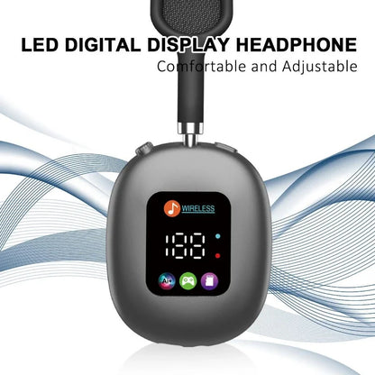 Smart Display Bluetooth 5.3 Over-Ear Headphones with Digital Screen Control and Long Battery Life