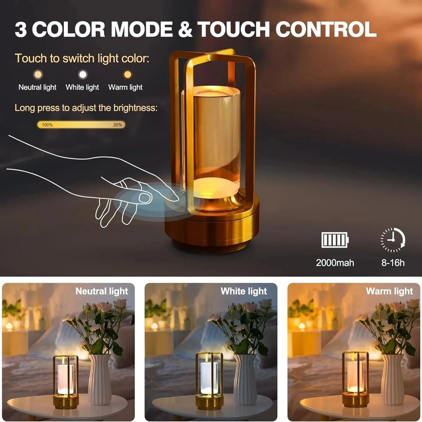 Portable Creative Cordless LED Crystal Desk Light for Outdoor Camping Restaurant Atmosphere