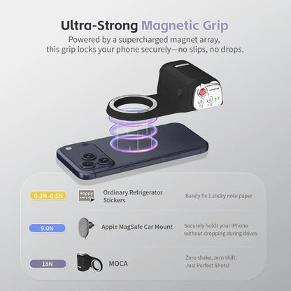 Magnetic Phone Grip Handle with Bluetooth Remote for iPhone series and Galaxy S26 Ultra