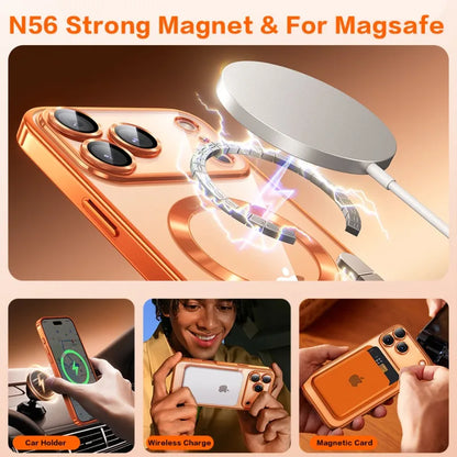 Fashion Orange Magnetic Clear Case For iPhone Air 17 16 15 14 13 12 11 Pro Max Plus Wireless Charge Plating Soft Business Cover