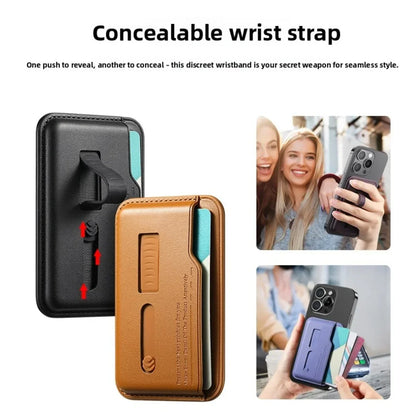 MagSafe Magnetic Wallet Card Holder with Card Slot and Finger Strap