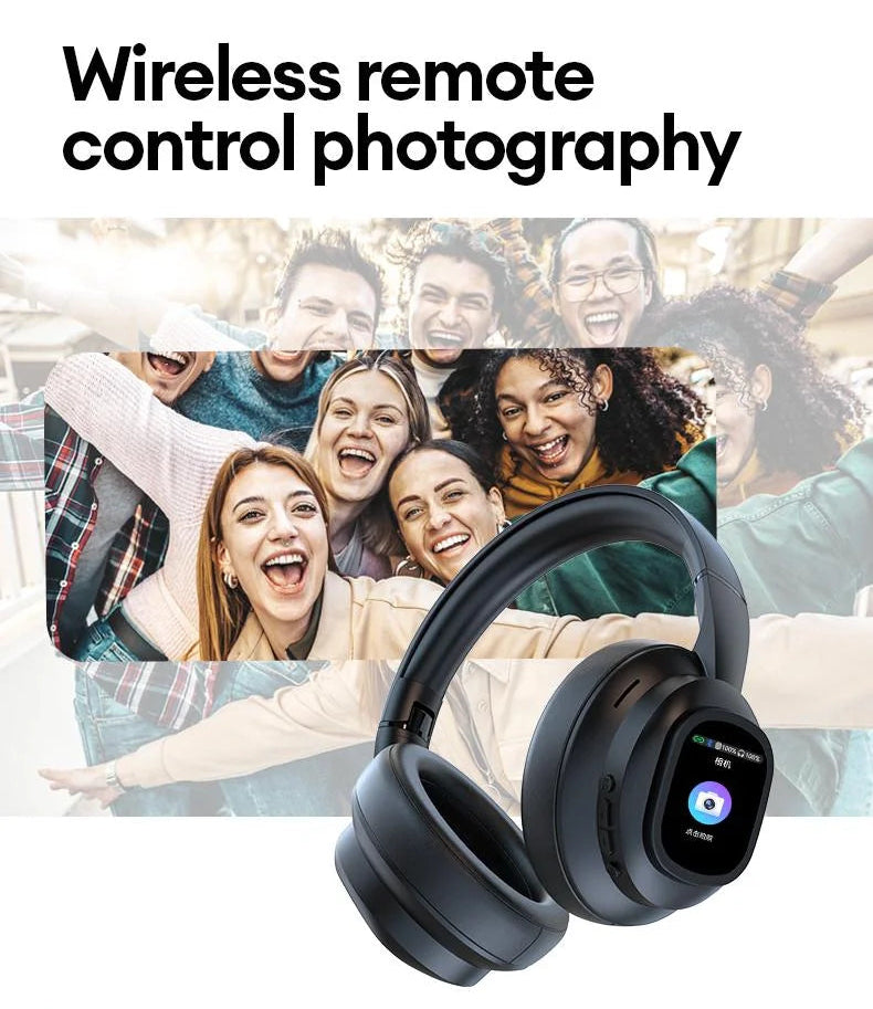 AI Touch Screen Over-Ear Wireless Bluetooth Headphones with Noise Reduction
