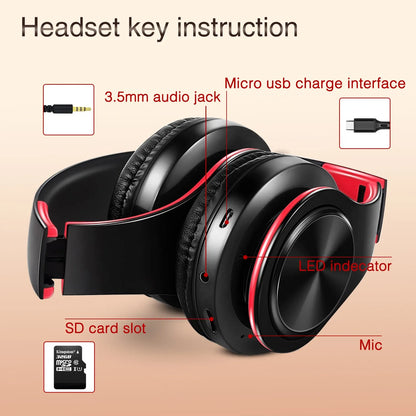 Over-Ear Stereo Wireless Earphone Bluetooth Headphones with Mic & TF Support