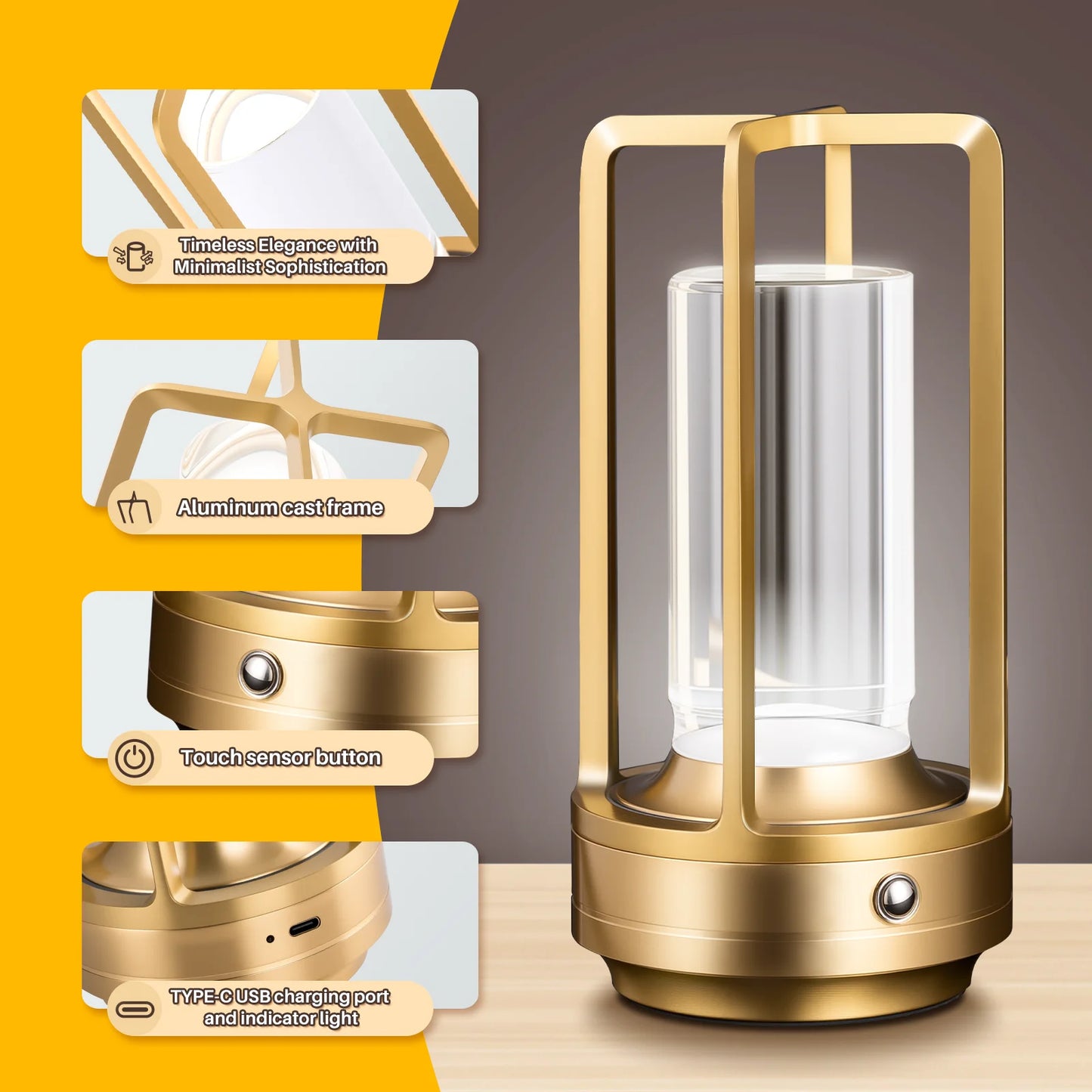 Portable Creative Cordless LED Crystal Desk Light for Outdoor Camping Restaurant Atmosphere