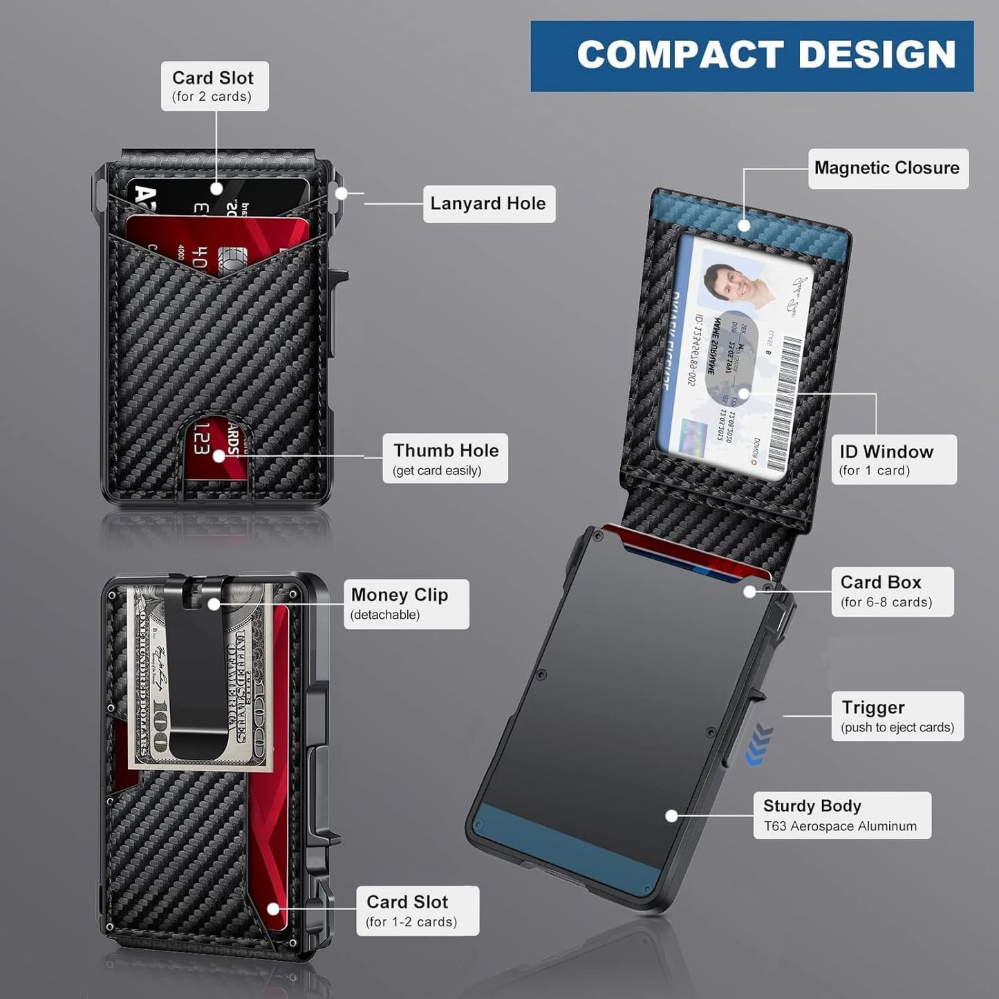 Smart Pop Up Card Holder RFID Protected Wallet with Money Clip for Men