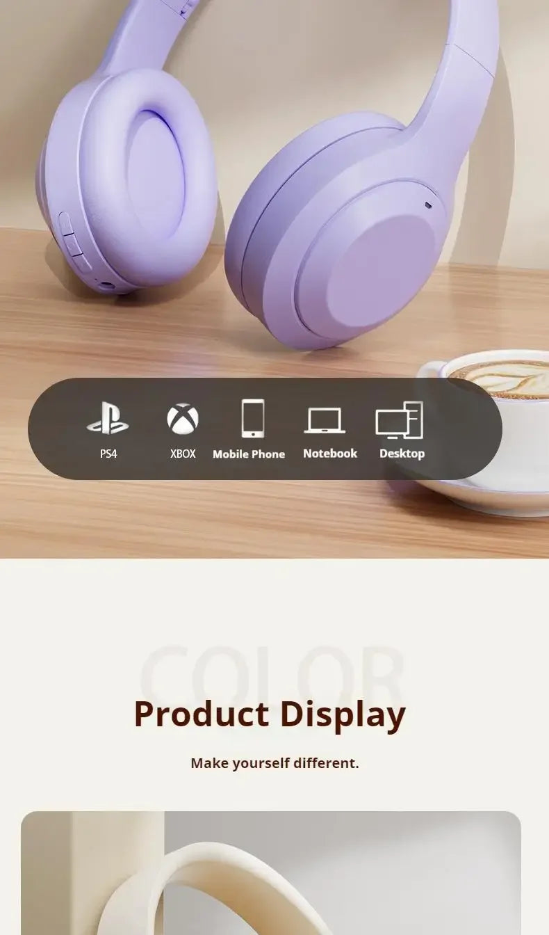 M5 Bluetooth 5.3 Wireless Over-Ear Headphones with Noise Reduction for Gaming & Sports