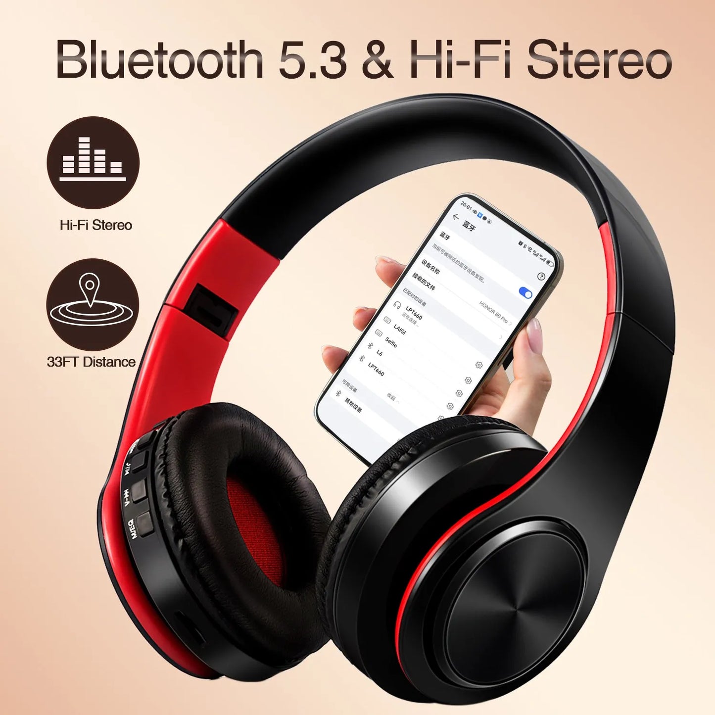 Over-Ear Stereo Wireless Earphone Bluetooth Headphones with Mic & TF Support