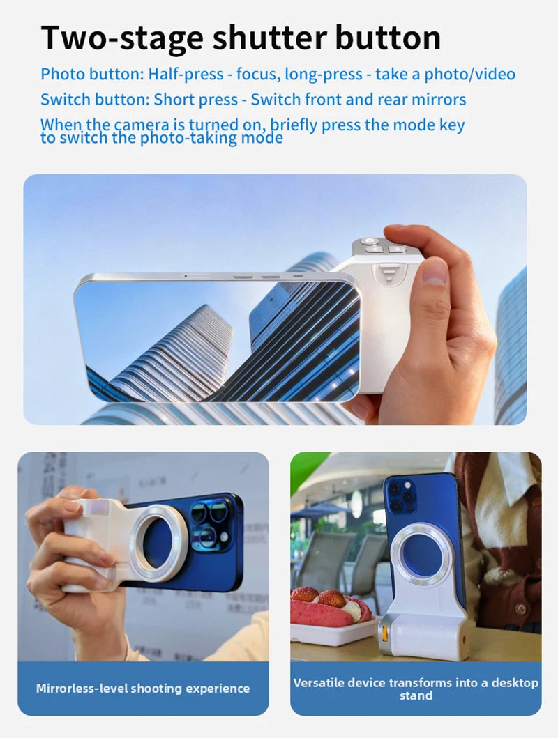 Magnetic Bluetooth Phone Camera Grip with Remote & Fill Light