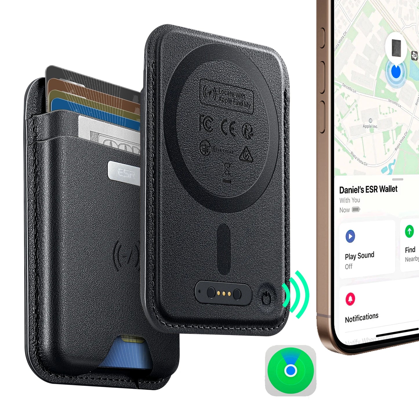 Magnetic MagSafe Wallet Card Holder with Find My for iPhone