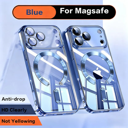 Fashion Orange Magnetic Clear Case For iPhone Air 17 16 15 14 13 12 11 Pro Max Plus Wireless Charge Plating Soft Business Cover